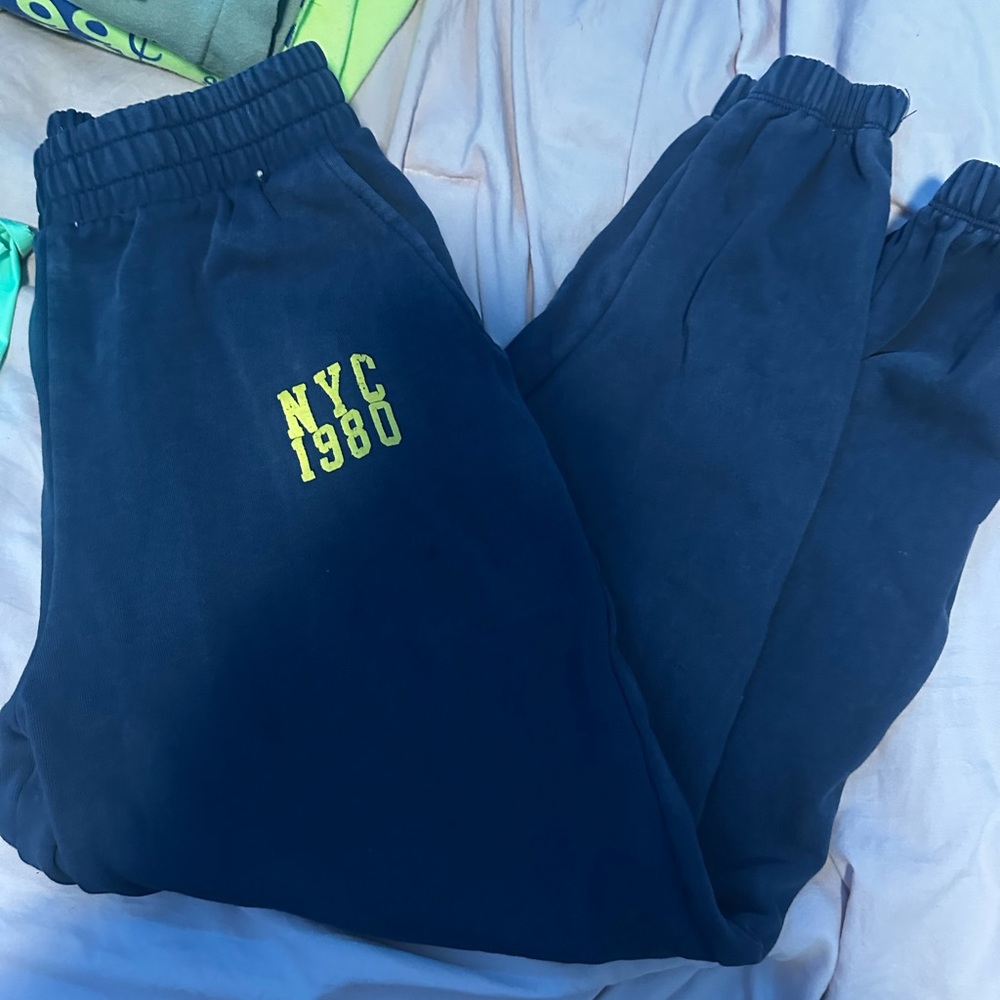 Navy Sweatpants with Yellow Print